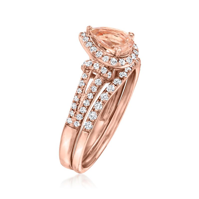 .70 Carat Morganite and .40 ct. t.w. Diamond Jewelry Set: Two Rings in 14kt Rose Gold. Size 8 image number 2