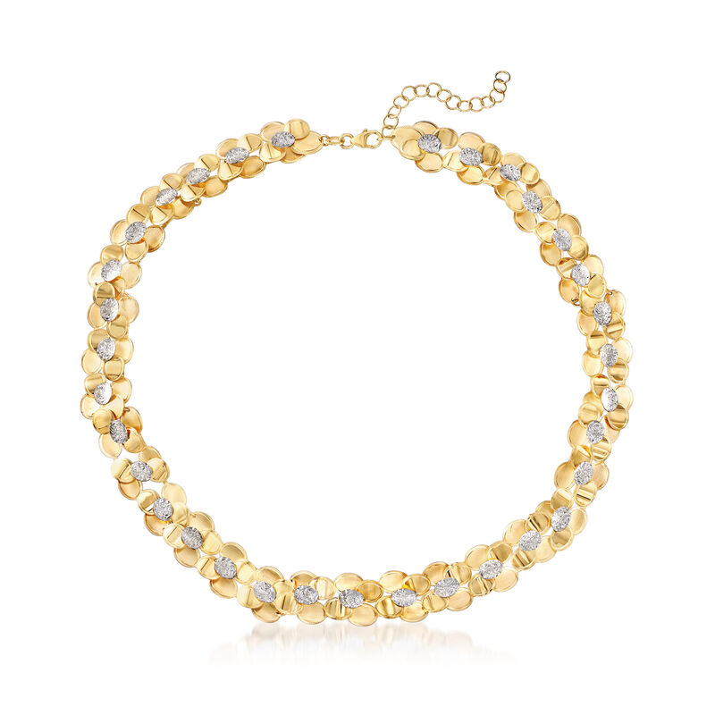 Italian 14kt Two-Tone Gold Flower Link Necklace image number 0
