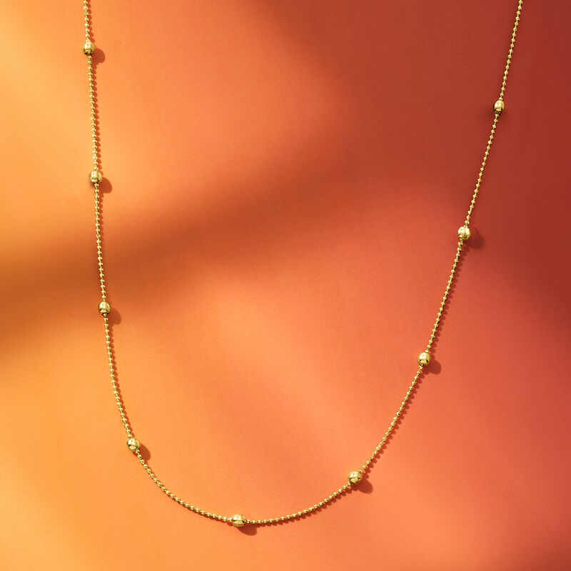 2mm 14kt Yellow Gold Bead Station Necklace. 24&quot; image number 3