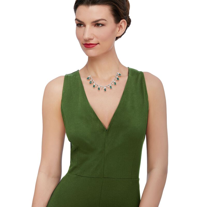 20.00 ct. t.w. Emerald and .28 ct. t.w. Diamond Necklace in Sterling Silver. 18&quot; image number 0