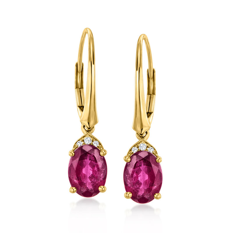 2.60 ct. t.w. Rhodolite Garnet Drop Earrings with Diamonds in 14kt Yellow Gold  image number 0