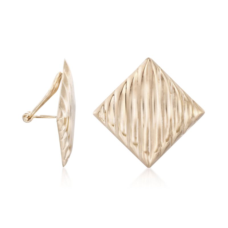 14kt Yellow Gold Striped Square Clip-On Earrings image number 2