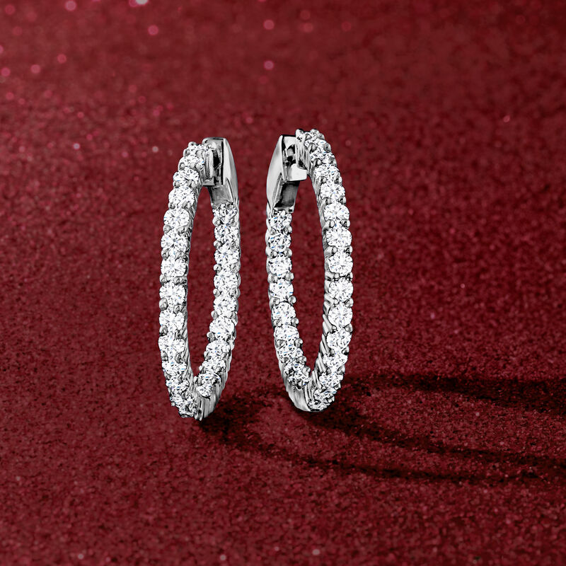 2.00 ct. t.w. Diamond Inside-Outside Hoop Earrings in 14kt White Gold. 7/8&quot; image number 2