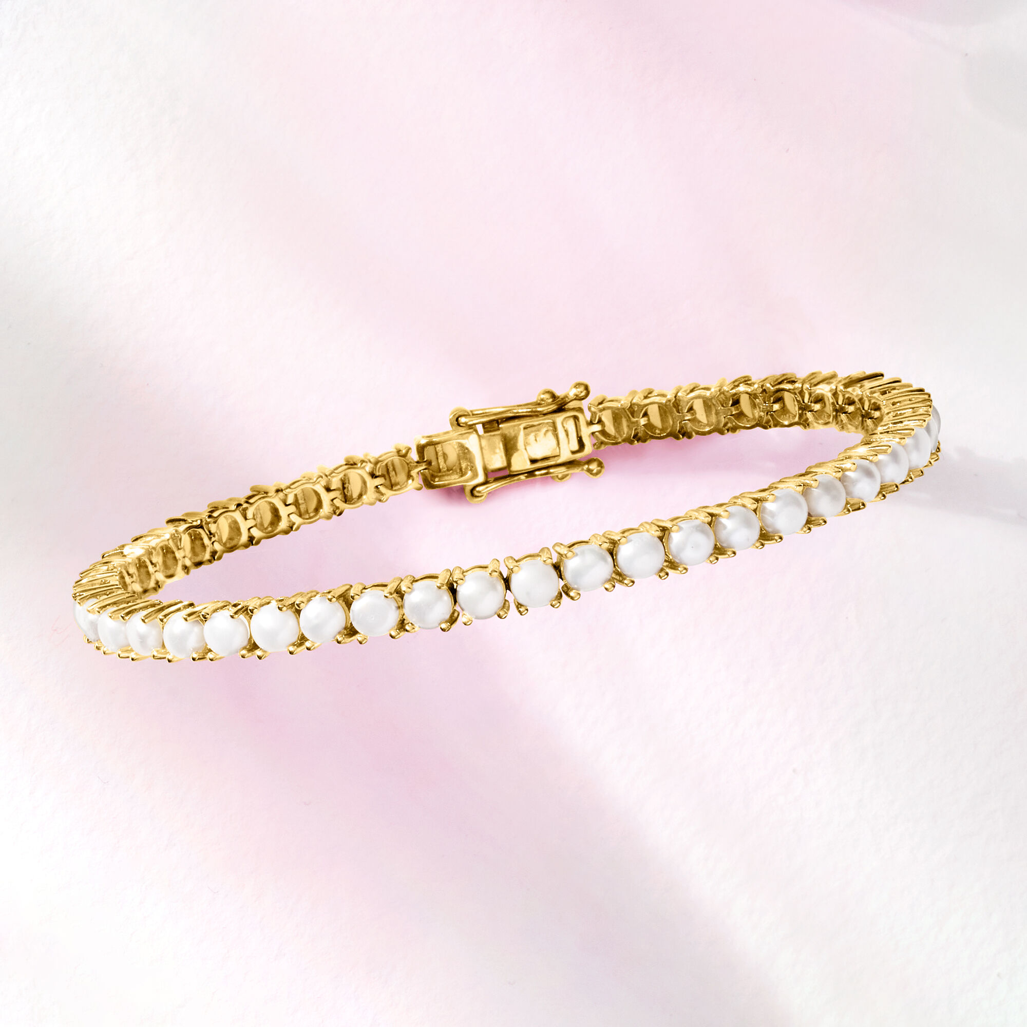4mm Cultured Pearl Tennis Bracelet in 18kt Gold Over Sterling