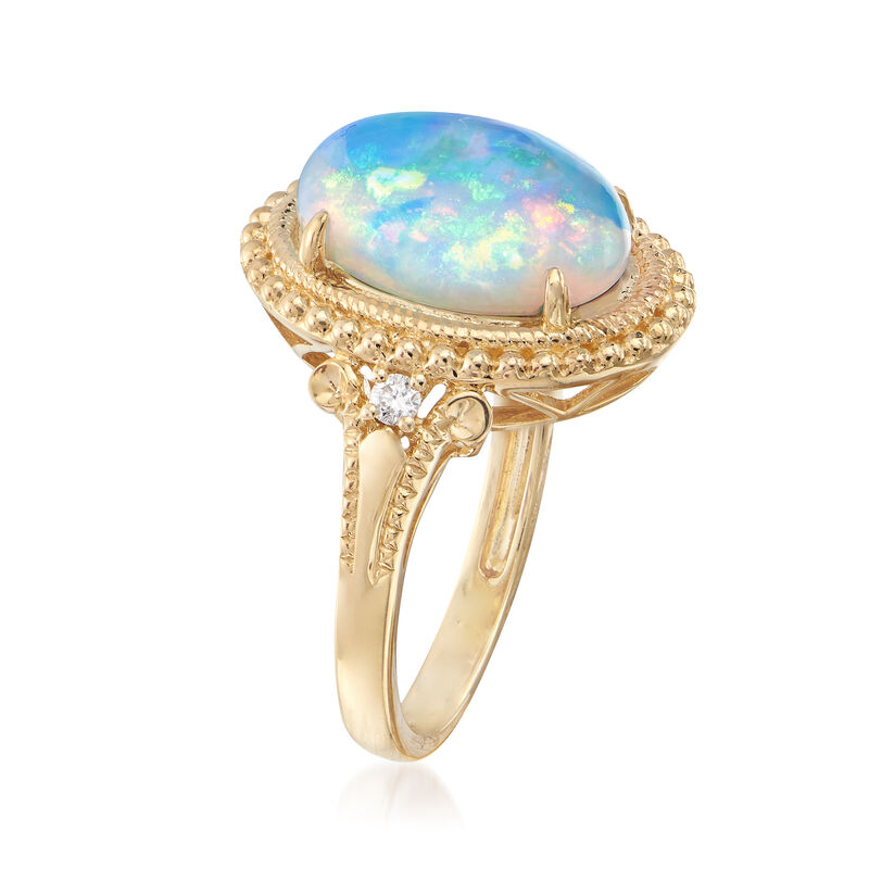 Oval Cabochon Opal Ring in 14kt Yellow Gold with Diamond Accents image number 2