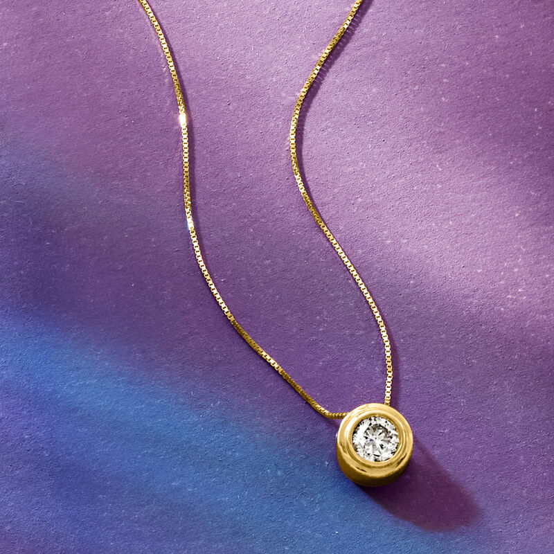 .50 Carat Double Bezel-Set Diamond Solitaire Necklace in 14kt Yellow Gold. 20" image number 2