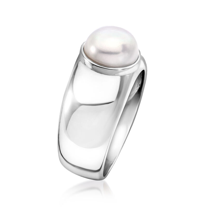 8-8.5mm Cultured Button Pearl Ring in Sterling Silver image number 2