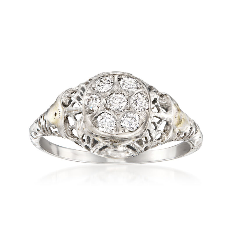 C. 1960 Vintage .21 ct. t.w. Diamond Cluster Filigree Ring in 18kt White Gold. Size 6 image number 0