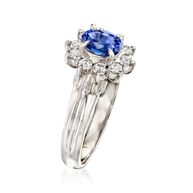 C. 1990 Vintage .75 Carat Sapphire Ring with .35 ct. t.w. Diamonds in Platinum. Size 6.25 image number 2