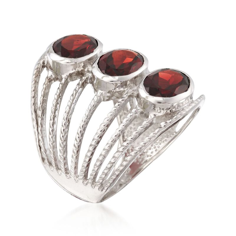 4.60 ct. t.w. Garnet Multi-Row Ring in Sterling Silver image number 2