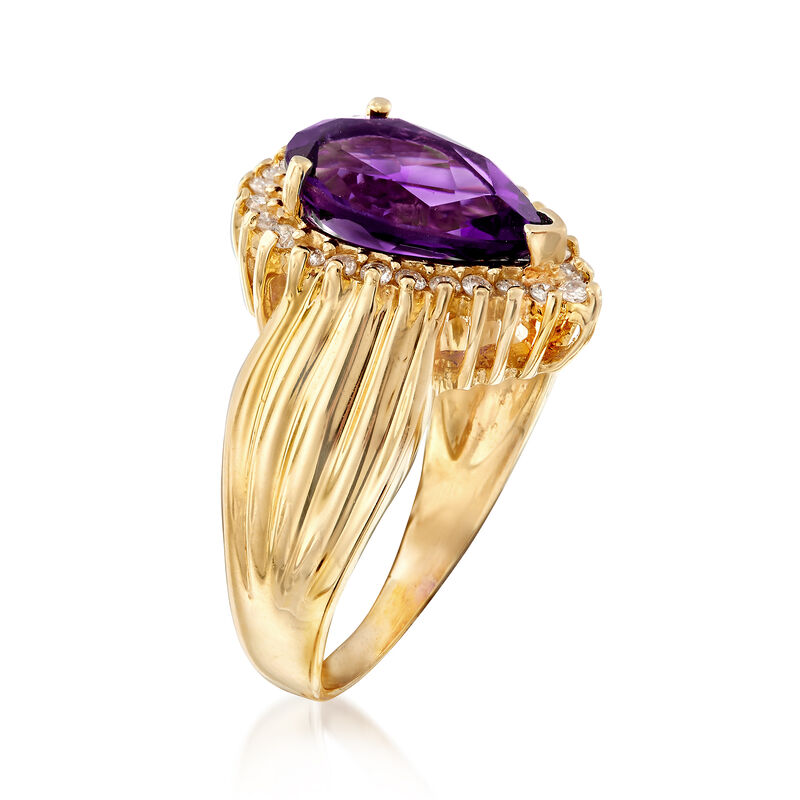 C. 1990 Vintage 2.45 Carat Amethyst and .30 ct. t.w. Diamond Ring in 14kt Yellow Gold image number 2