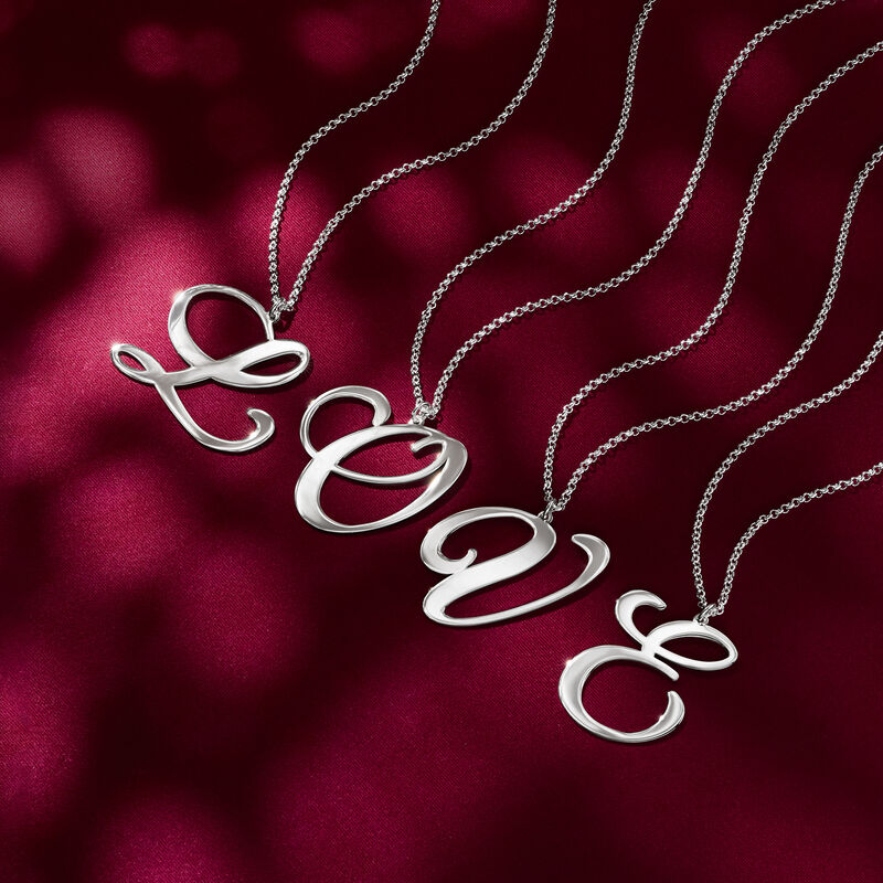 Sterling Silver Personalized Oversized Single-Initial Pendant Necklace. 18&quot; image number 4