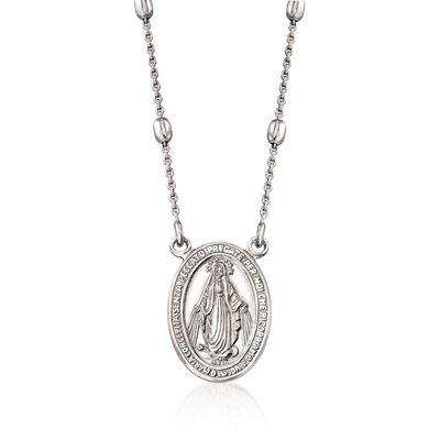 Italian Sterling Silver Miraculous Medal Bead Station Necklace