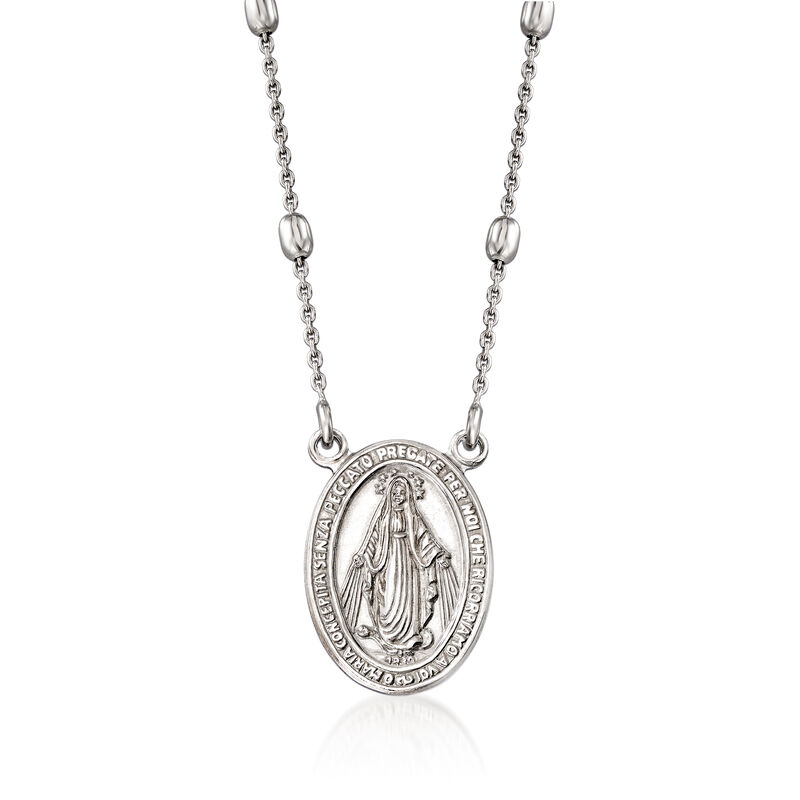 Italian Sterling Silver Miraculous Medal Bead Station Necklace image number 0