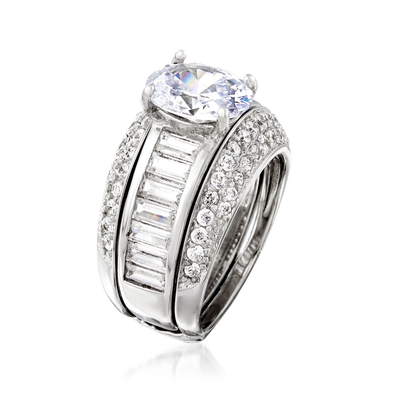 8.90 ct. t.w. CZ Jewelry Set: Ring with Guard in Sterling Silver image number 2