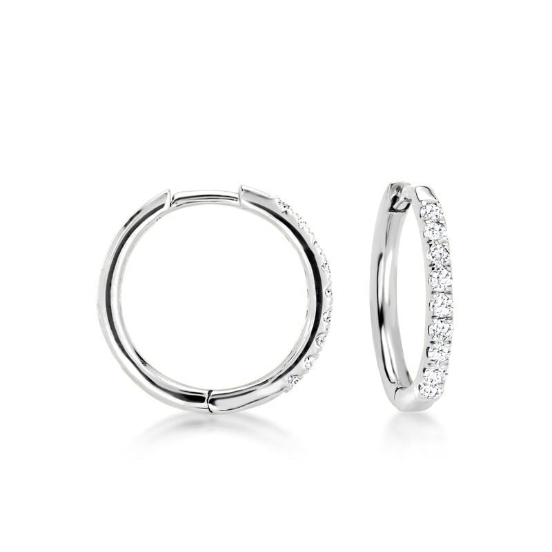 Lab-Grown Diamond Hoop Earrings in 10kt White Gold. 3/8" image number 0