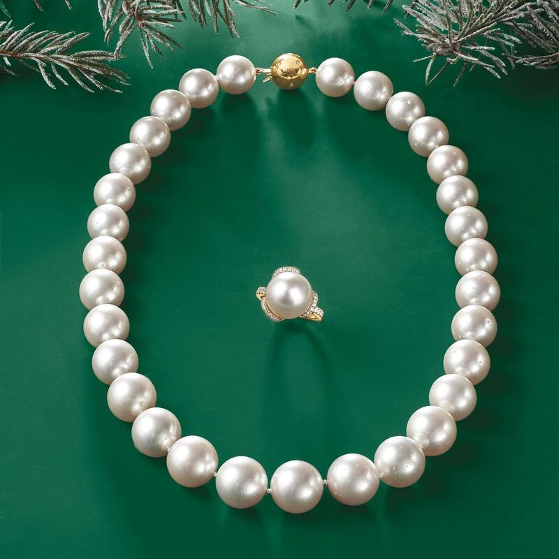 12-15mm Cultured South Sea Pearl Necklace with 14kt Yellow Gold image number 3