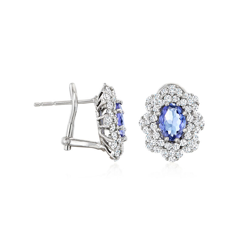 1.40 ct. t.w. Tanzanite and 1.33 ct. t.w. Diamond Flower Earrings in 14kt White Gold  image number 2