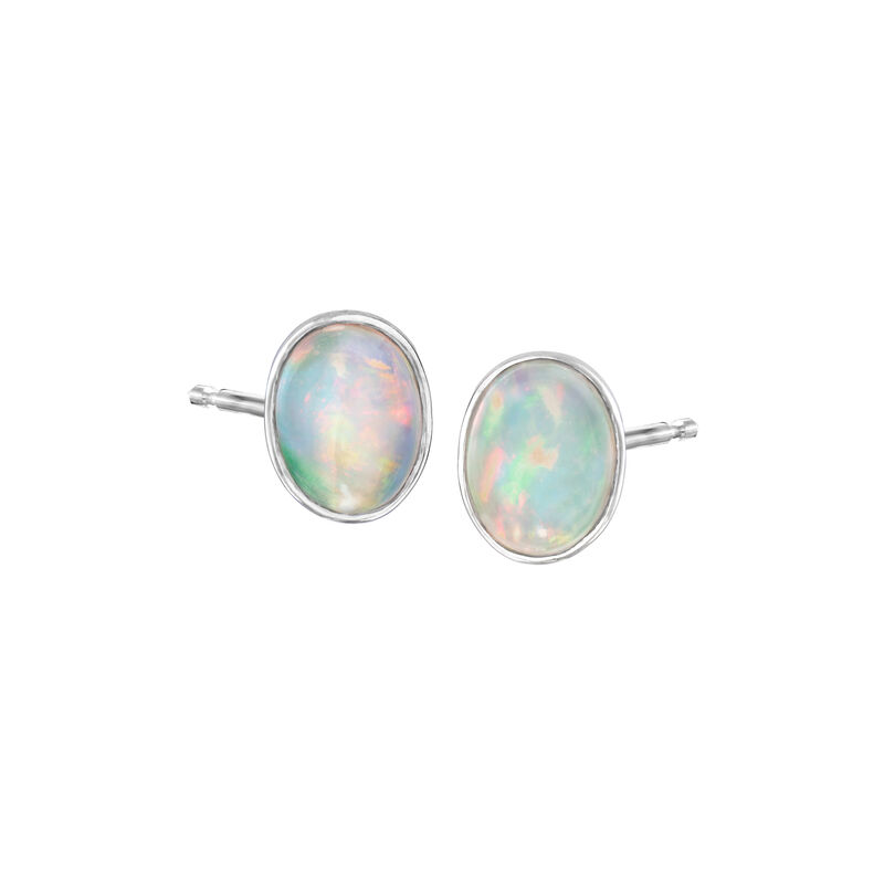 Bezel-Set Opal Stud Earrings in Sterling Silver image number 0