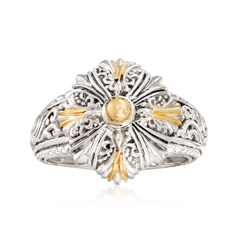 Sterling Silver with 18kt Yellow Gold Filigree Ring image number 0
