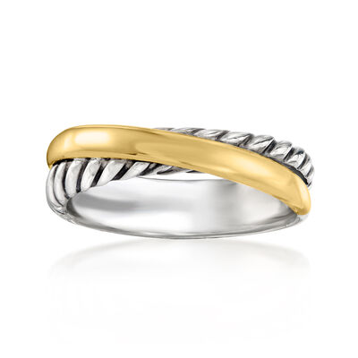 C. 1990 Vintage David Yurman Sterling Silver and 18kt Yellow Gold Crisscross Ring