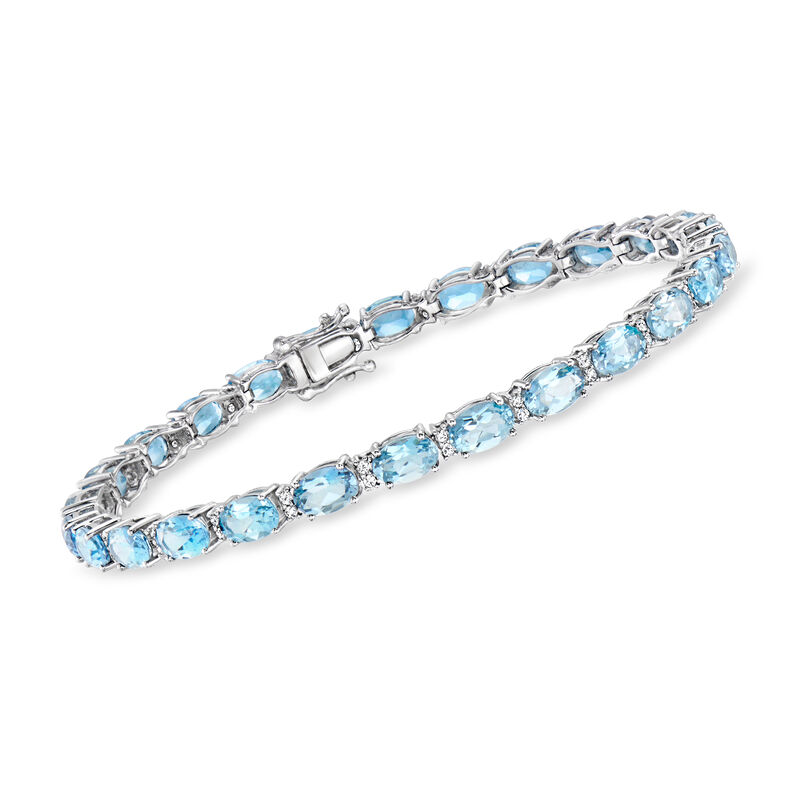10.00 ct. t.w. Aquamarine Bracelet with .36 ct. t.w. Diamonds in 18kt White Gold. 7&quot; image number 0