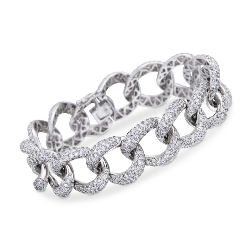 13.00 ct. t.w. Pave Diamond Large Link Bracelet in 18kt White Gold. 7&quot; image number 0