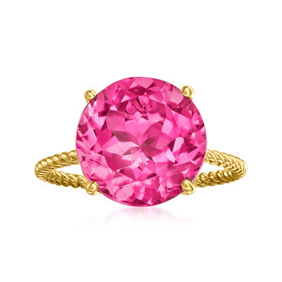 8.25 Carat Pink Topaz Twisted Ring in 14kt Yellow Gold