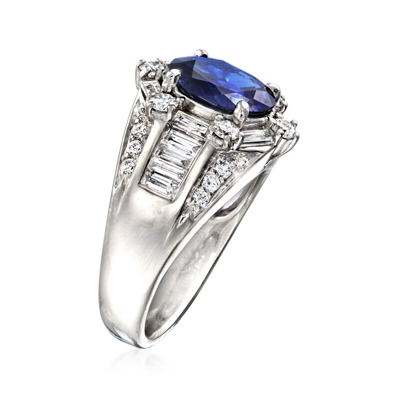 C. 1990 Vintage 2.67 Carat Sapphire and 1.20 ct. t.w. Diamond Cocktail Ring in Platinum. Size 6 image number 2
