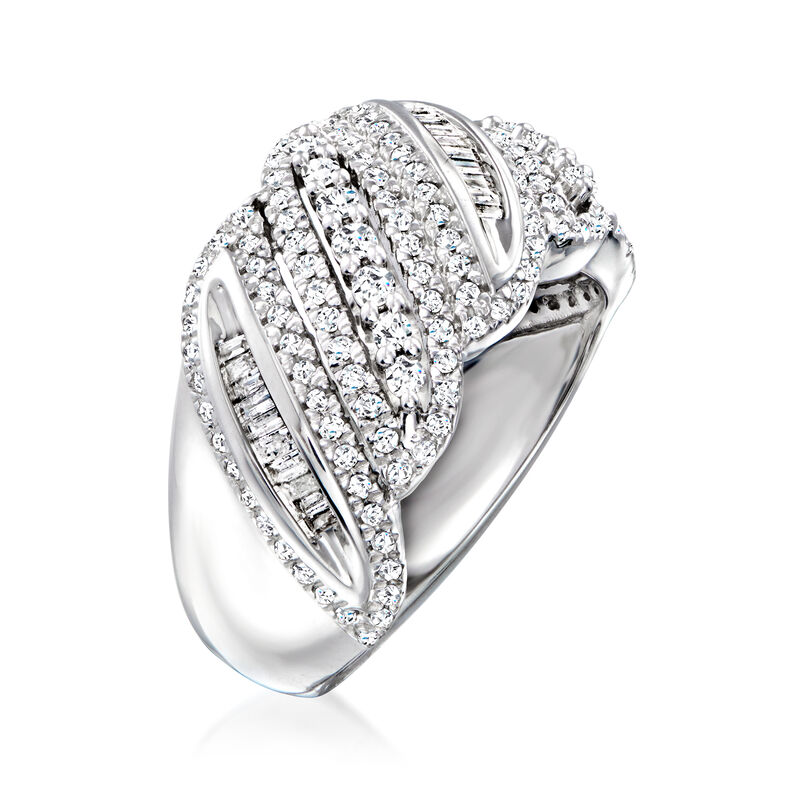 1.00 ct. t.w. Baguette and Round Diamond Striped Ring in Sterling Silver image number 2