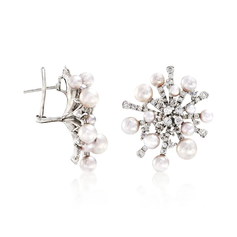 Mikimoto &quot;Splash&quot; 3-6.5mm A+ Akoya Pearl and 2.44 ct. t.w. Diamond Earrings in 18kt White Gold image number 2