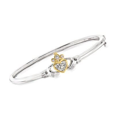 1.11 ct. t.w. Lab-Grown Diamond Claddagh Bangle Bracelet in Sterling Silver with 18kt Gold Over Sterling