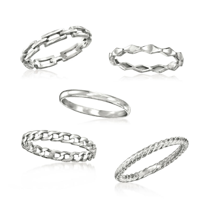 Sterling Silver Jewelry Set: Five Stackable Rings image number 3