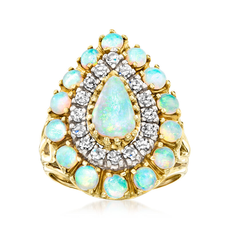 C. 1980 Vintage Opal and .50 ct. t.w. Diamond Pear-Shaped Cluster Ring in 14kt Yellow Gold. Size 6 image number 0