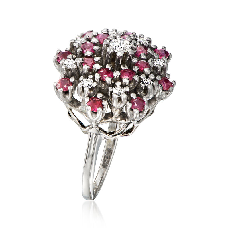C. 1970 Vintage 1.25 ct. t.w. Ruby and .50 ct. t.w. Diamond Cluster Ring in 14kt White Gold. Size 7 image number 2