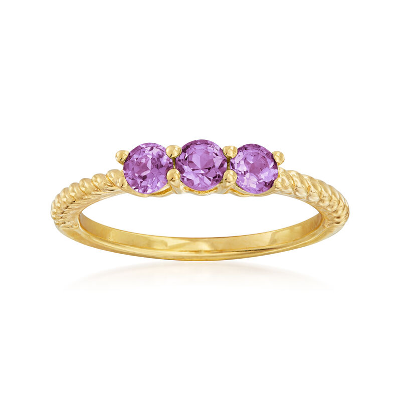.20 ct. t.w. Amethyst Three-Stone Pinky Ring in 18kt Gold Over Sterling image number 0