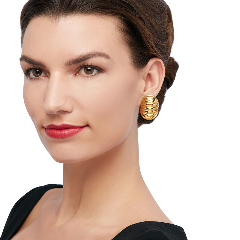Italian 14kt Yellow Gold Ribbed Clip-On Earrings image number 1