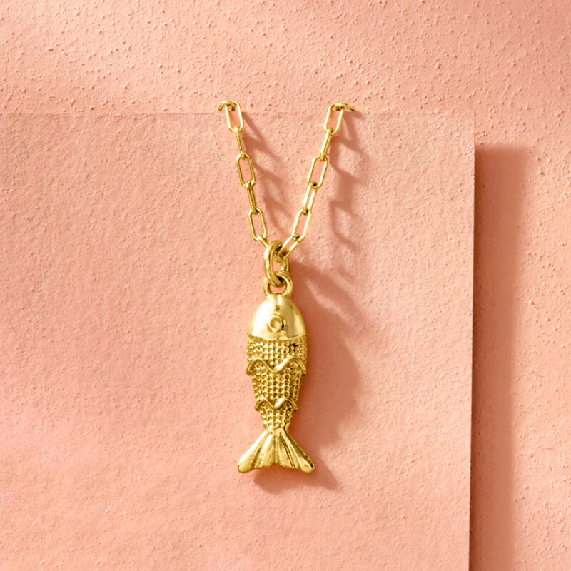 Italian 18kt Gold Over Sterling Fish Necklace. 16" image number 2