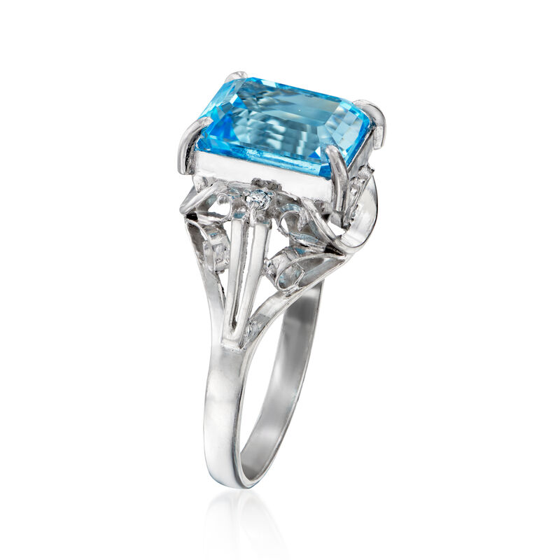 C. 1990 Vintage 4.10 Carat Sky Blue Topaz Ring with Diamonds in Platinum. Size 7 image number 2