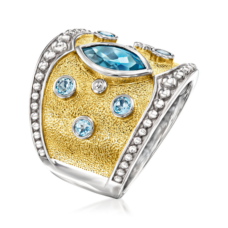 1.60 ct. t.w. Swiss and London Blue Topaz Ring in 18kt Gold Over Sterling and Sterling Silver image number 2