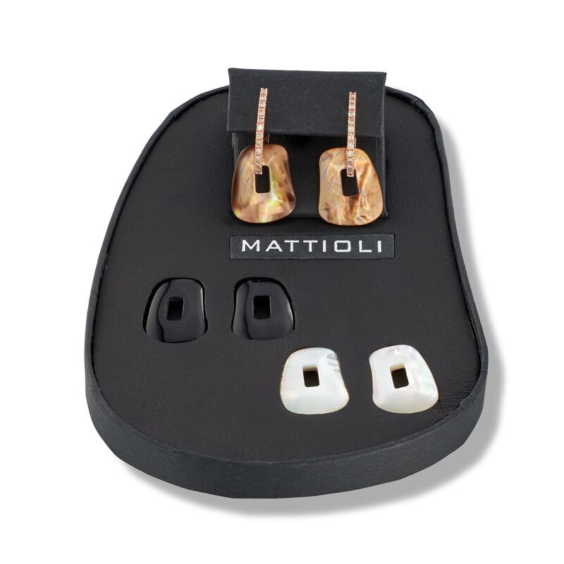 Mattioli &quot;Puzzle&quot; .34 ct. t.w. Cognac Diamond Earrings in 18kt Rose Gold with Three Interchangeable Drops: Black Onyx and Multicolored Mother-Of-Pearl image number 2