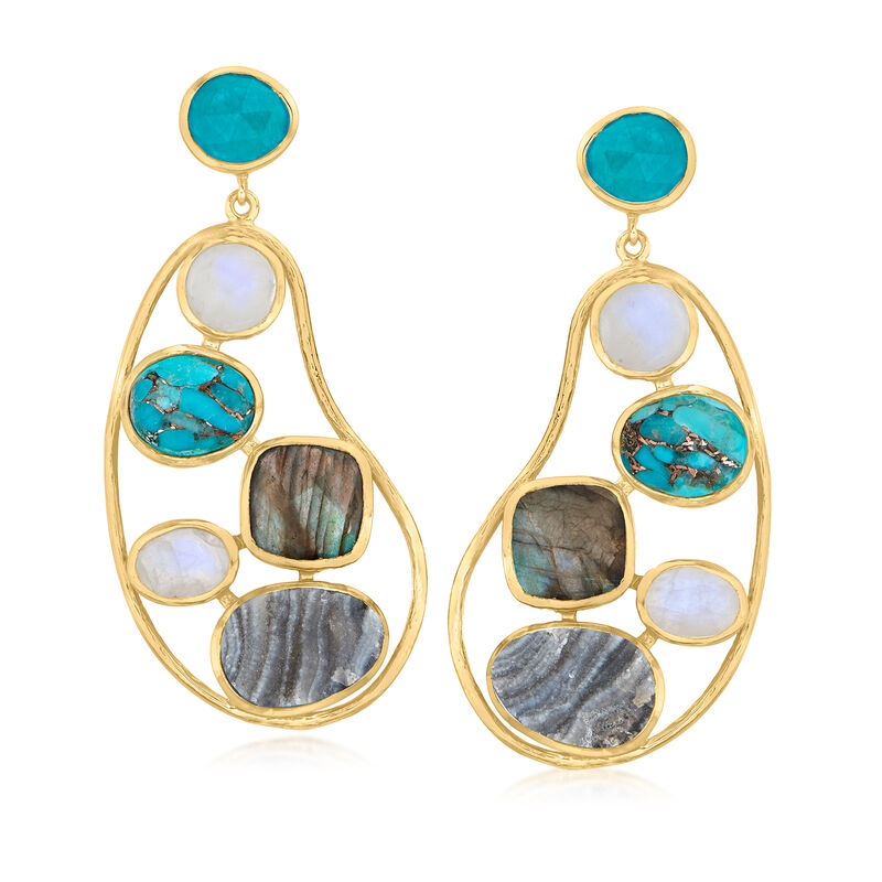 Multi-Gemstone Drop Earrings in 18kt Gold Over Sterling image number 0