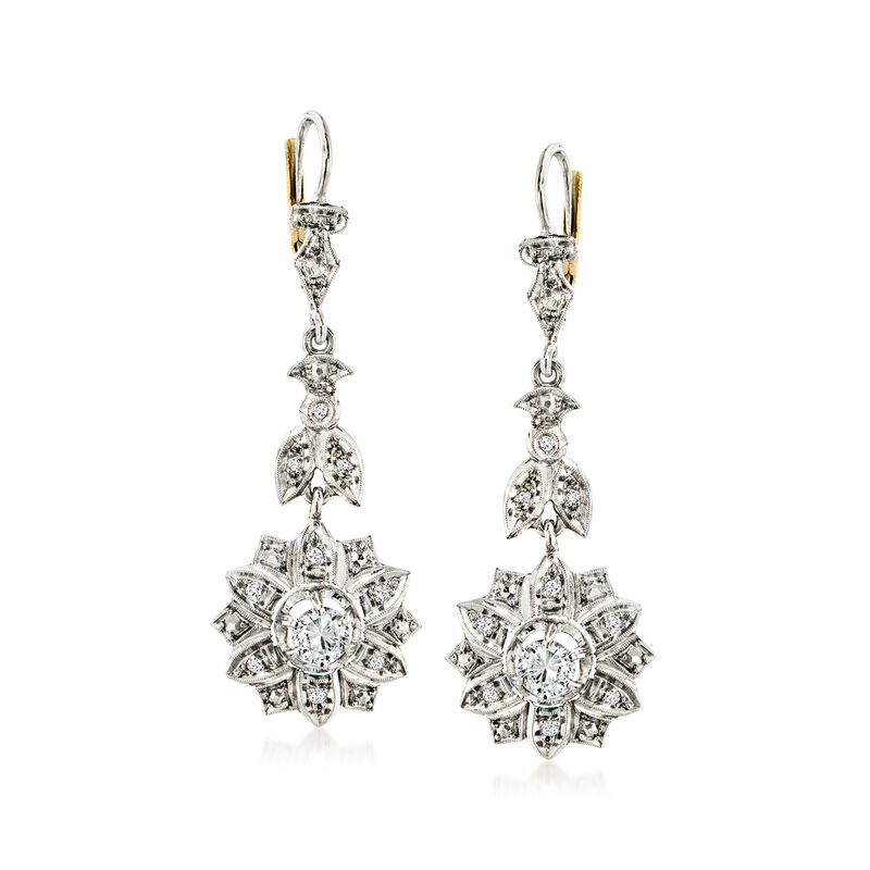 C. 1980 Vintage 1.22 ct. t.w. Diamond Floral Drop Earrings in 14kt White Gold image number 0