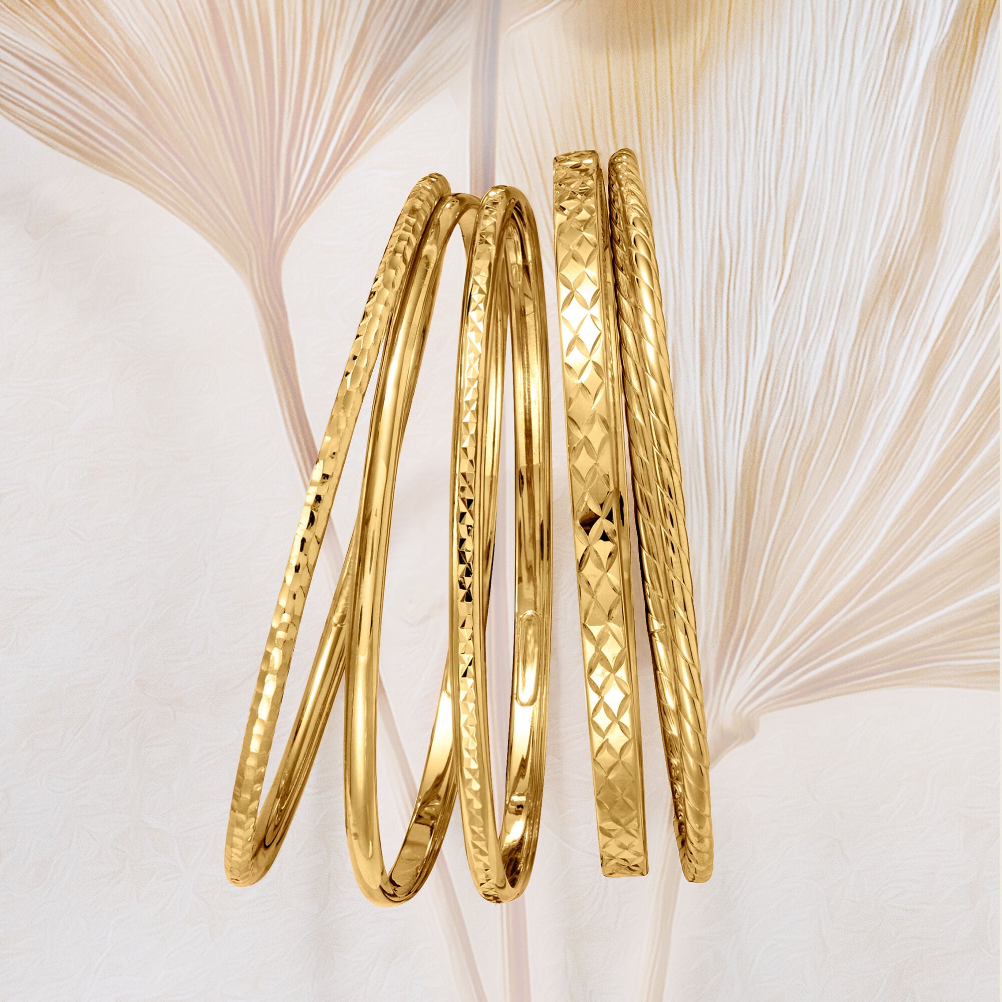 18kt Gold Over Sterling Jewelry Set: Five Bangle Bracelets | Ross