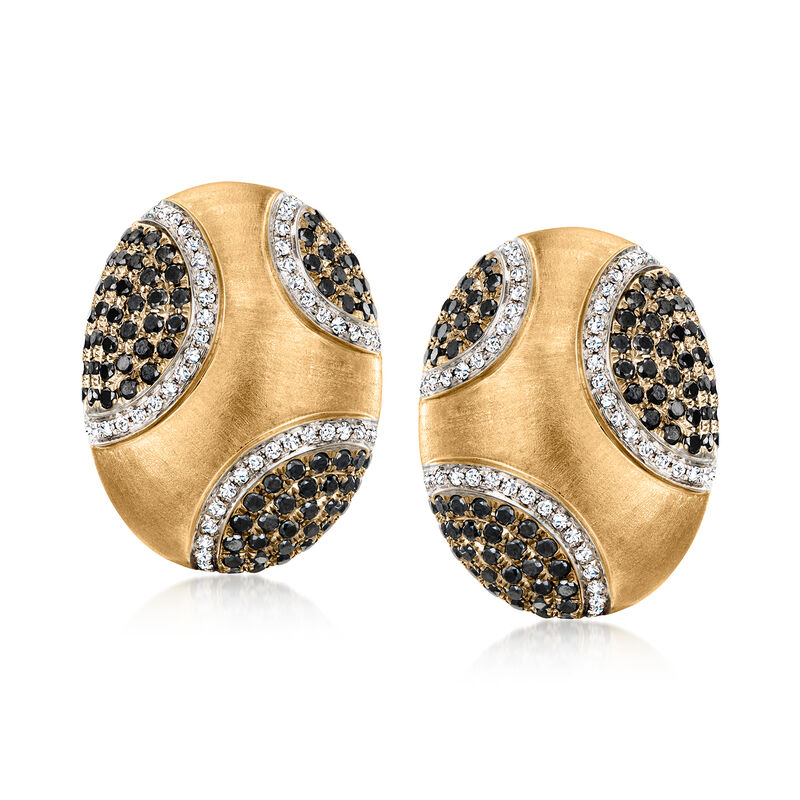 C. 1980 Vintage 3.41 ct. t.w. Black and White Diamond Earrings in 14kt Yellow Gold image number 0