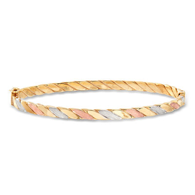 Italian 18kt Tri-Colored Gold Twisted Bangle Bracelet