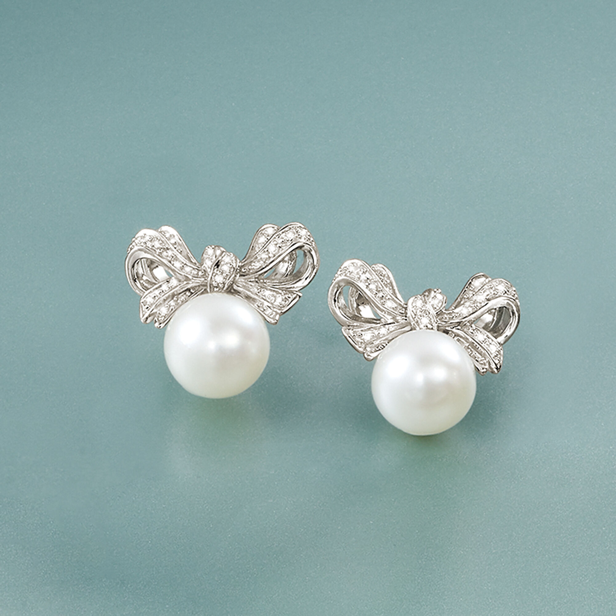 8.5-9 mm Cultured Pearl and .10 ct. t.w. Diamond Bow