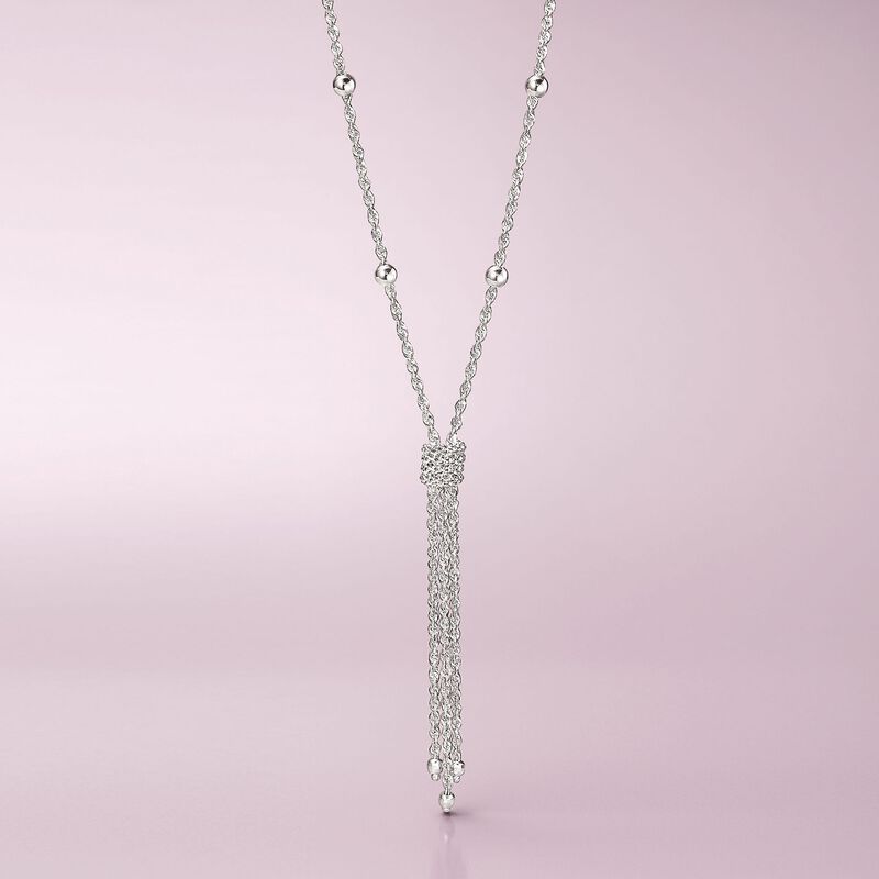 Sterling Silver Rope Chain Tassel Necklace with Faceted Beads. 18&quot; image number 2
