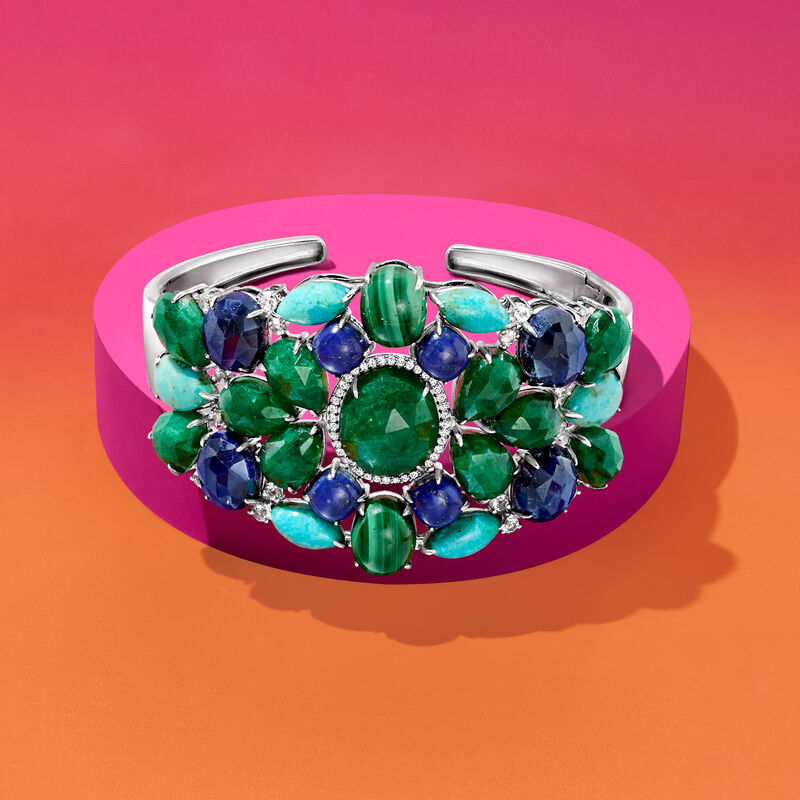 56.00 ct. t.w. Multi-Gemstone Cuff Bracelet in Sterling Silver image number 2