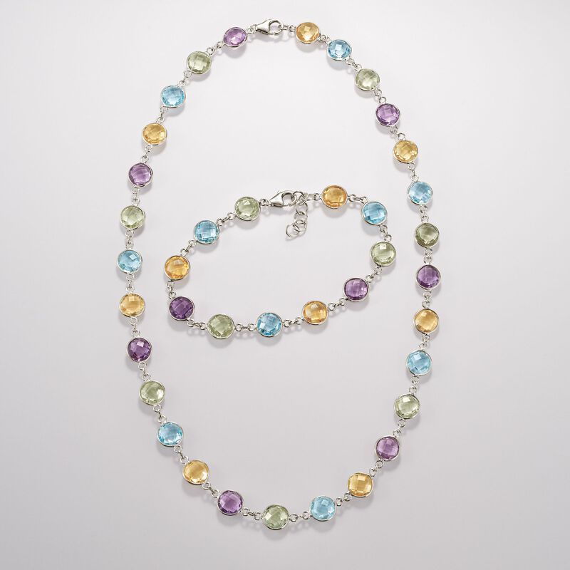 18.40 ct. t.w. Bezel-Set Multi-Stone Bracelet in Sterling Silver image number 2